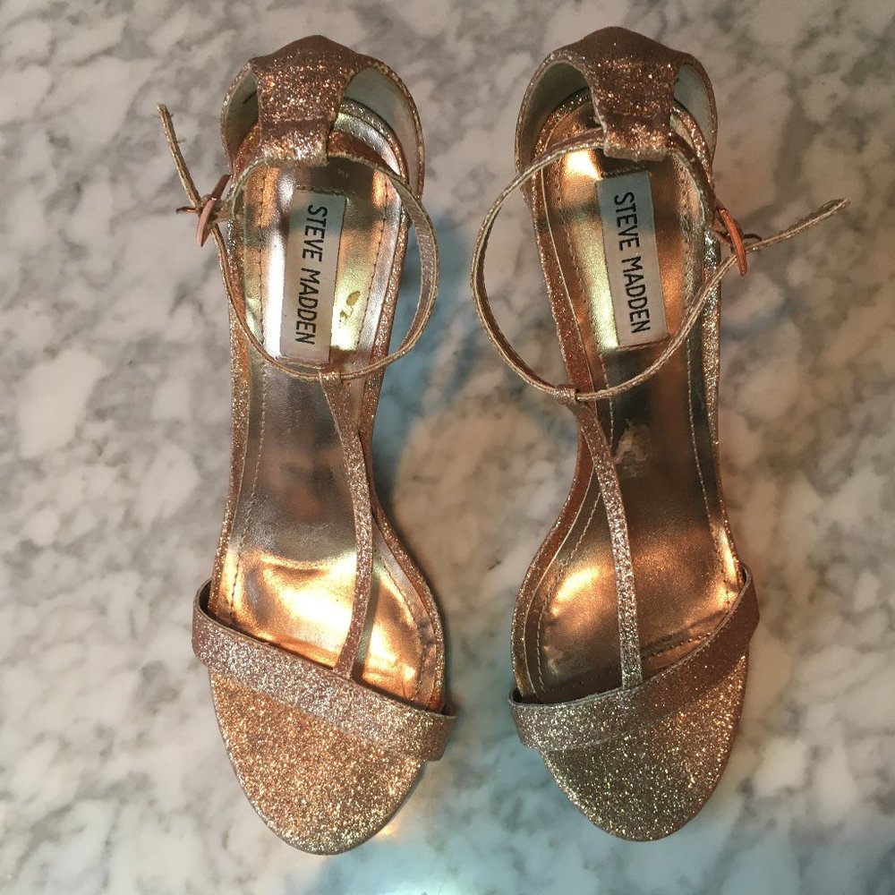 Steve Madden Rose Gold Glitter Heels (Size 9)